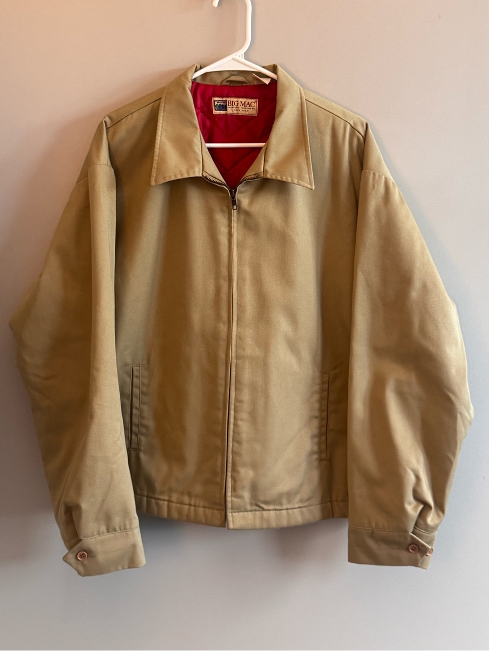 Vintage Big Mac Workwear Men’s Large Tan Quilted Lined Zip Jacket
